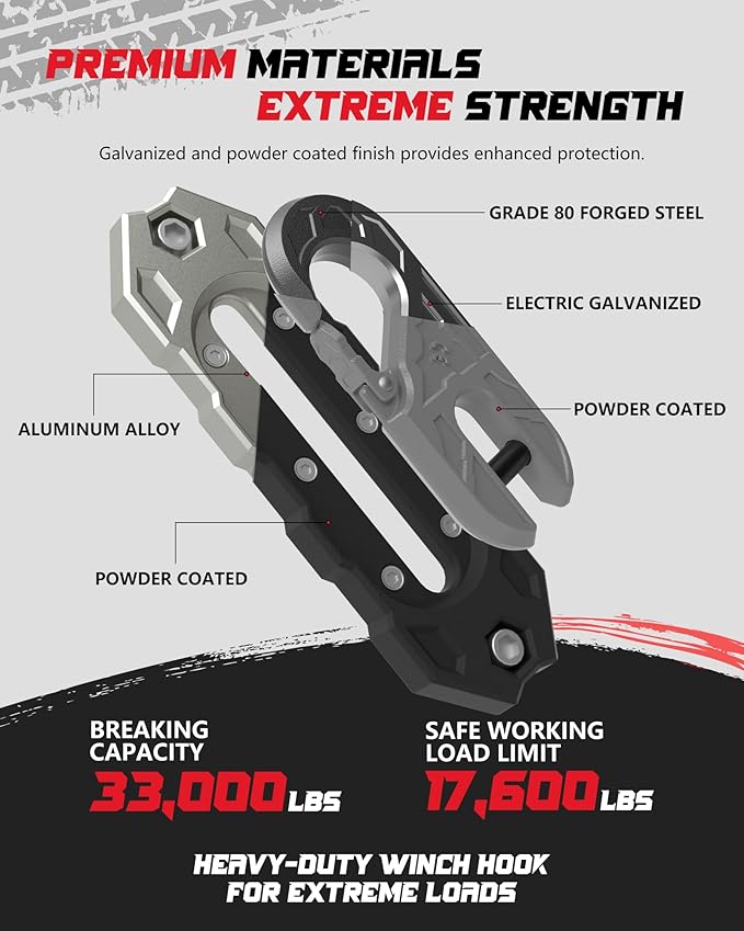 Towing Winch Fairleads with Tow Hook, Upgrade Al Hawse Fairlead with G80 Heavy Duty Forged Steel Winch Hook for Electric Winch, 33000lb Break Strength, for Synthetic Rope Recorvery, BlackGray