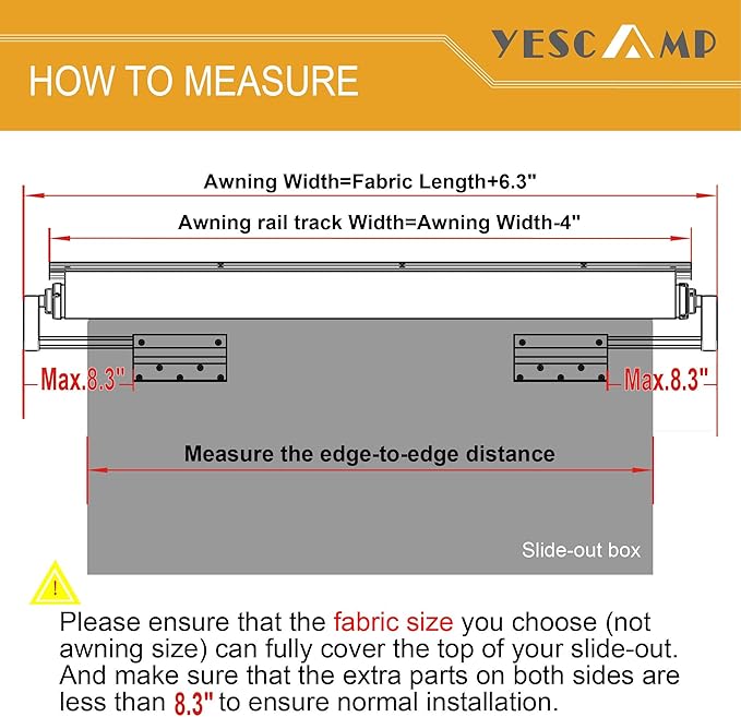 YESCAMP RV Slide Topper Awning Slide Out Awning Kit Cover Assembly,Modular Slideout Awning Protection for RVs,5th Wheels,Travel Trailers and Motorhomes,White,14'(13'7''Fabric)