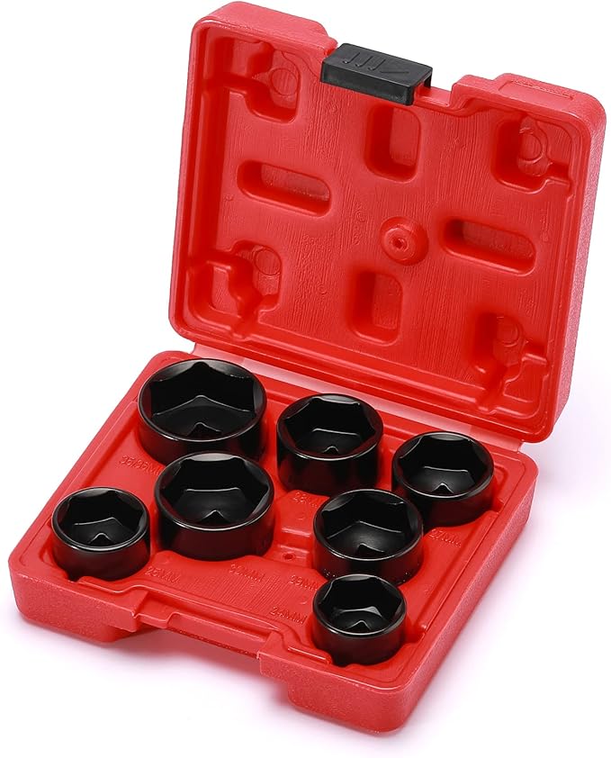 MIXPOWER 7 Pieces 3/8" Drive Low Profile Oil Filter Socket Set, 24mm, 25mm, 27mm, 28mm, 29mm, 32mm, 36mm, Oil Filter Cap Remover and Installer Tool Set