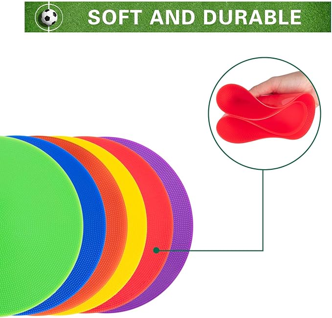 9 Inch Colored Poly Spot Marker 12 Pcs, Non-Slip Rubber Agility Markers Flat Field Cones Floor Dots for Football, Basketball Training Markers, Dance Practice and Drills with Flat Cones Points