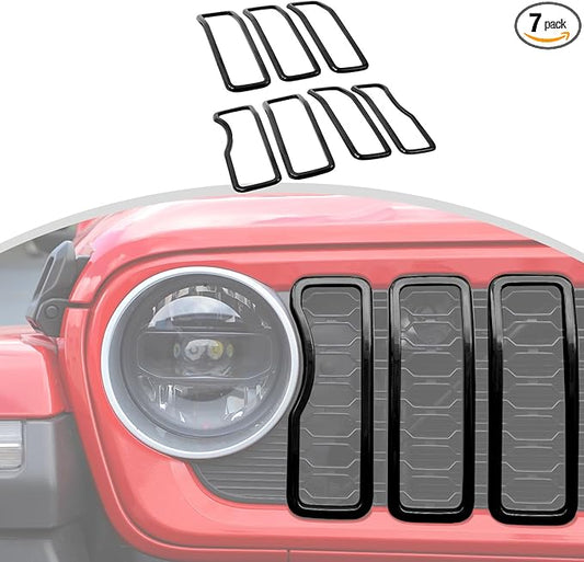 CheroCar for JL Front Grille Grill Insert Cover Trim Exterior Accessories for Jeep Wrangler JL 2024+,Black