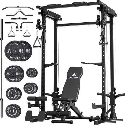 MAJOR FITNESS Drone3 Power Cage - Multi-Function Power Rack for Home Gym, Squat Rack with Pull-up Bar, Cable Crossover System, J-Hooks, for Strength Training, Heavy-Duty Steel Construction
