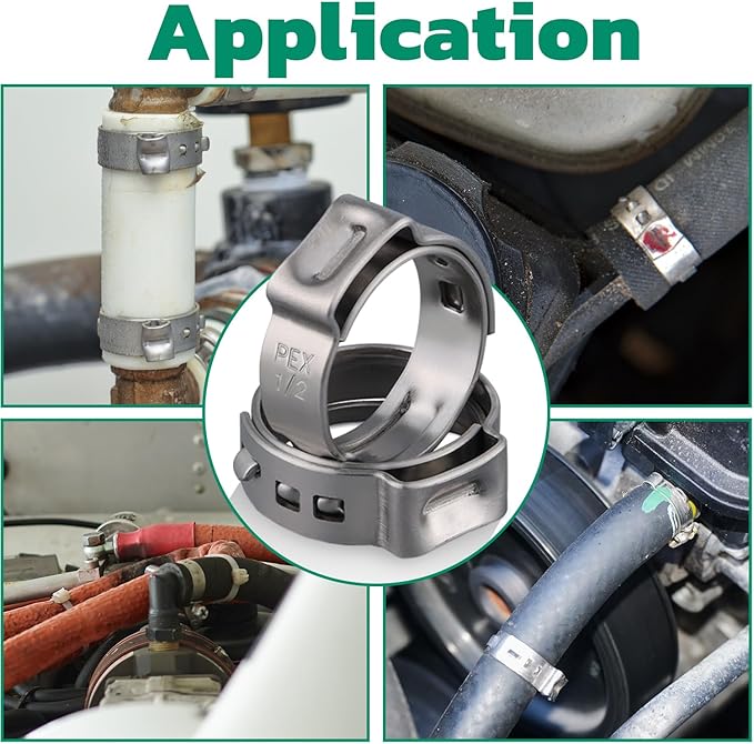 150 Pack 1/2 Inch Pex Clamps,304 Stainless Steel Pex Cinch Clamps Stepless Pex Crimp Rings PEX fittings Pinch Clamps,Single Ear Hose Clamps for Pex Tubing Pipe