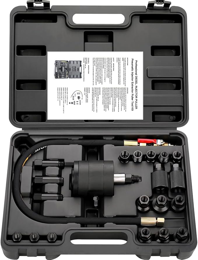 Pneumatic Injector Puller Set Compatible with Diesel Engines 23 PCS Air Vibration Injector Removal Tool Kit