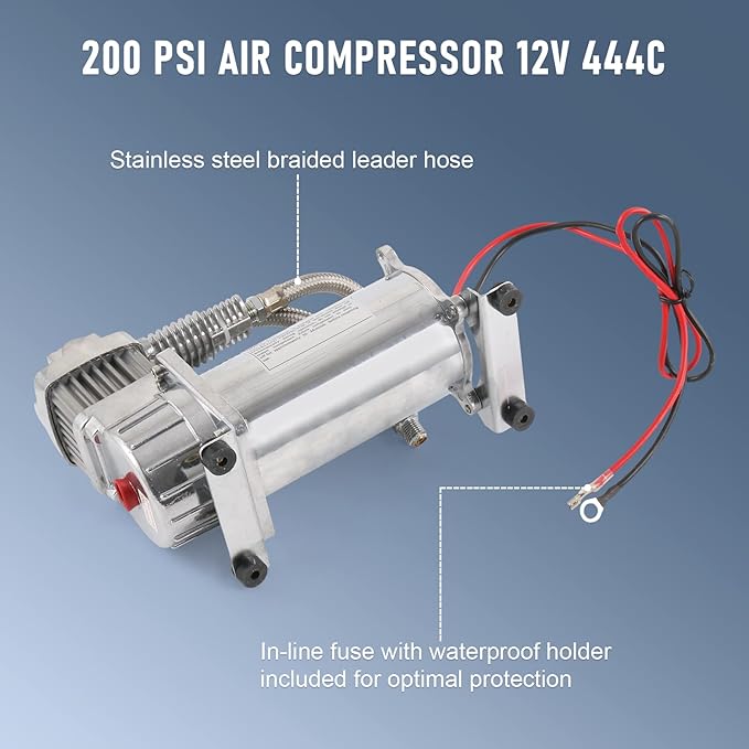 12V 444C 200 PSI Chrome Air Compressor for Auto/Motorcycle