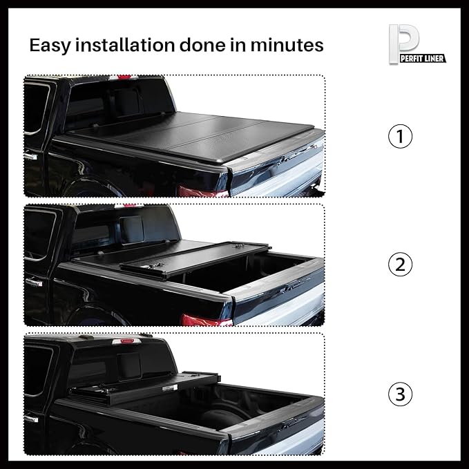 Perfit Liner 8.0 FT (96") Bed FRP Hard Tri-Fold Tonneau Cover for 1999-2016 Ford F-250 F-350 F-450 Super Duty Styleside/Fleetside Truck Cargo Topper, Hardttop, 3-Folding (NOT for Flareside/Stepside)