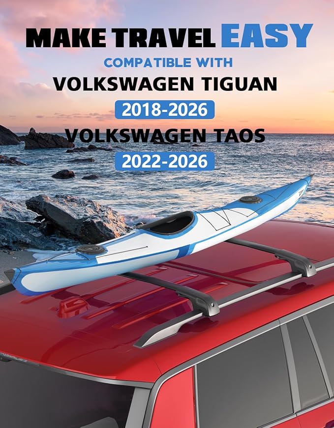 FengYu 300lb Lockable Roof Rack Cross Bars Compatible with Volkswagen VW Tiguan 2018-2026 (Not for Limited) & Taos 2022-2026, Heavy Duty Aluminum Roof Rails Crossbars Cargo Bars Canoe Rooftop Black