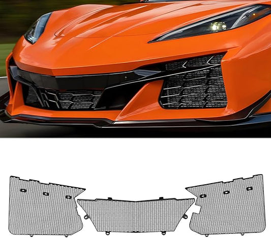 3Pcs Black Upgraded Front Radiator Guards Grille,Aluminum Body Bumper OEM Style Front Outer Grill Guard Protection Screens Grille Vents Insert Mesh Set for Corvette C8 Z06 2023+/E-Ray 2024+