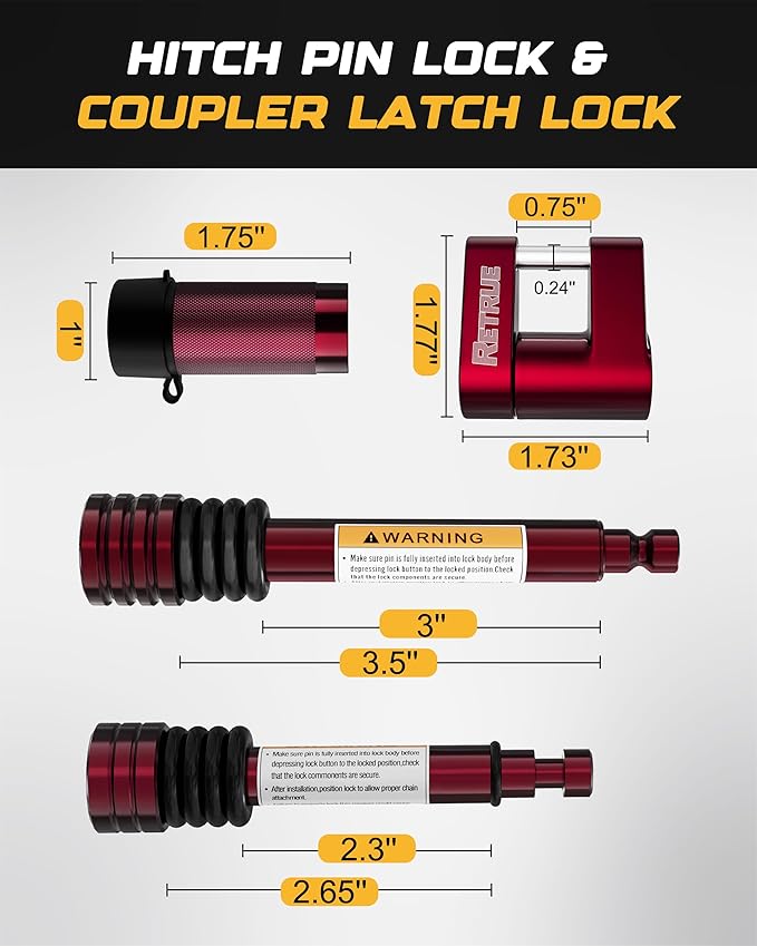 RETRUE Keyed Alike Trailer Lock Set Tow & Store Lock Kit Include Universal Coupler Lock & Dual Hitch Receiver Pin Lock & Trailer Tongue Lock, Red