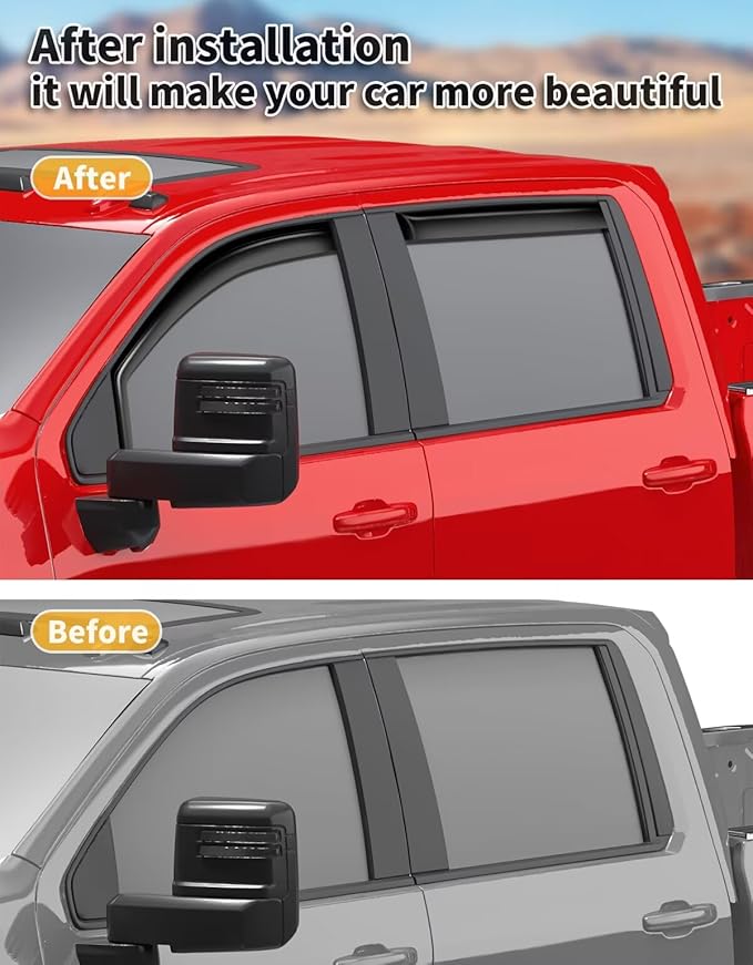 in-Channel Window Rain Guards Fit for Truck Chevy Silverado/GMC Sierra 2500HD 3500HD 2020-2026 Crew Cab Extra Durable Window Visors Window Deflectors Vent Shades Car Accessories-4 pcs 2-Q12