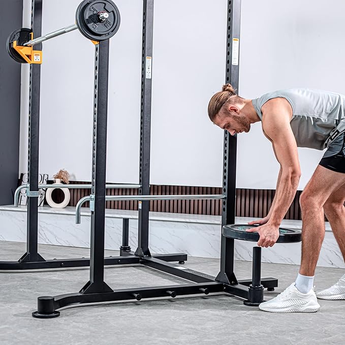 Squat Rack Power Cage, 82" Large Squat Stand Rack 2000lbs Capacity, Stable and Durable Power Rack with Pull-Up Bar, Heavy Duty Adjustable Power Cage with Weight Plate Storage Attachment for Home Gym