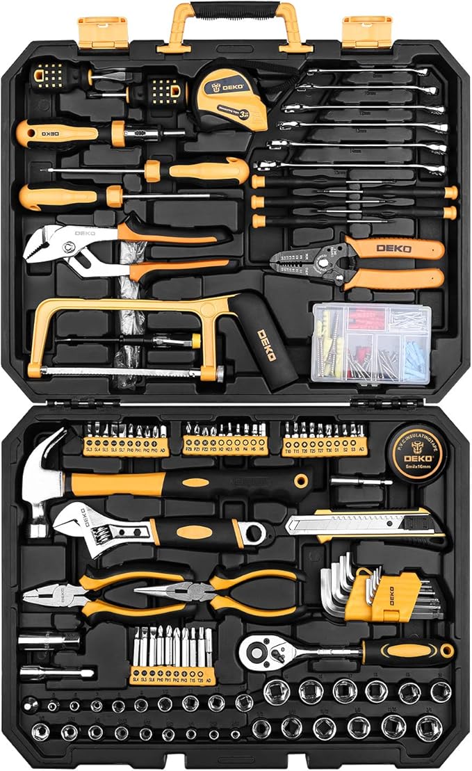 DEKOPRO 198 Piece Home Repair Tool Kit, Wrench Plastic Toolbox with General Household Hand Tool Set