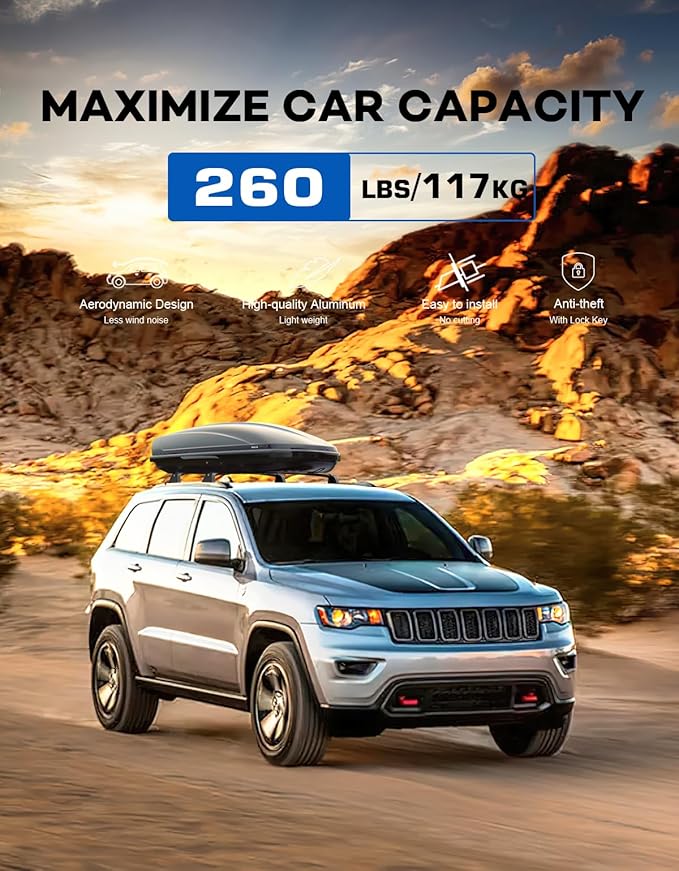 Heavy Duty 260lbs Lockable Roof Rack Cross Bars Compatible with Jeep Grand Cherokee 2011-2021 (with Grooved Side Rails), All-Metal Aluminum Crossbars Rooftop Cargo Bag Kayak Luggage