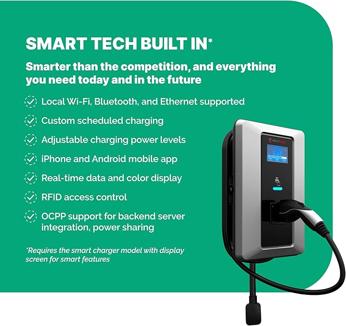 Splitvolt Level 2 Smart EV Charging Station - Connected, Adjustable 12kW, Display, Scheduling, RFID, NEMA 14-50, J1772, OCPP Compatible, Outdoor Rated, 23ft