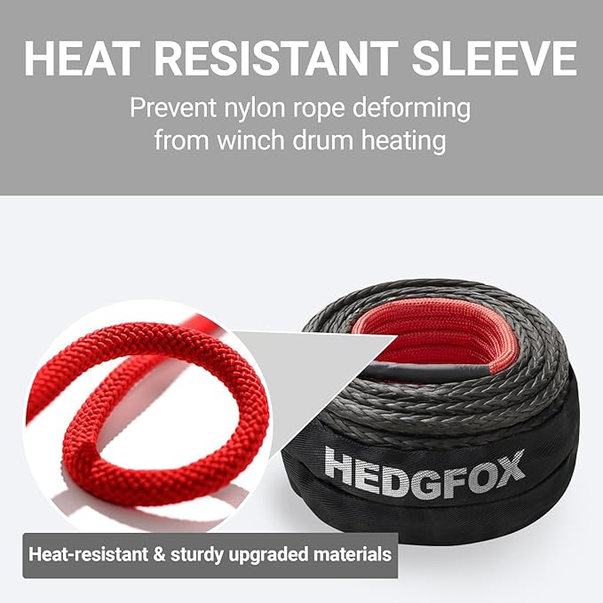 Black Synthetic Rope Winch Rope 3/8 inch x 80 feet, 24000lbs Winch Rope Cable Kit, Winch Line with Protective Sleeve for 4WD Road Vehicle Truck SUV Jeep