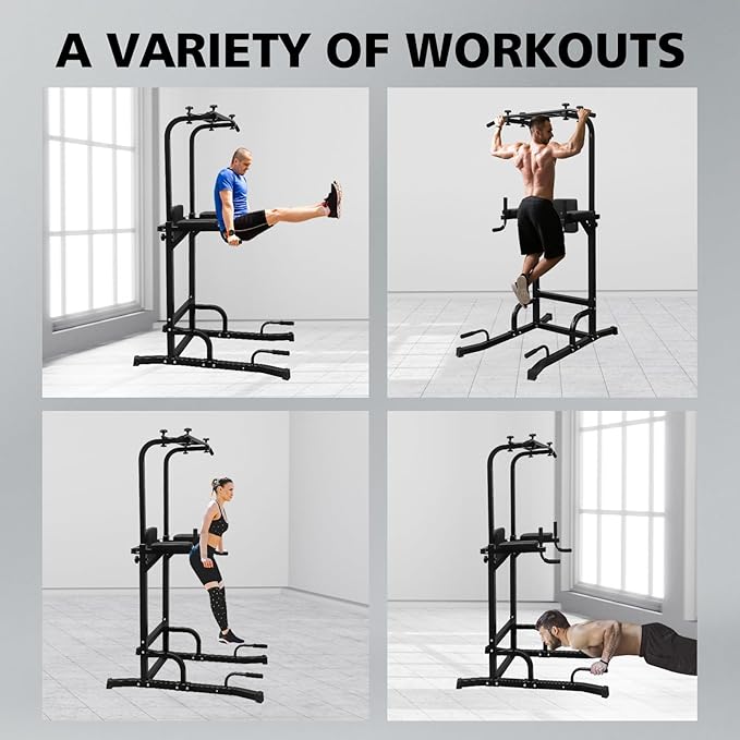 Power Tower Pull Up Bar Station,Height Adjustable Multi-Function Dip Station for Home Gym Strength Training Fitness Workout Equipment
