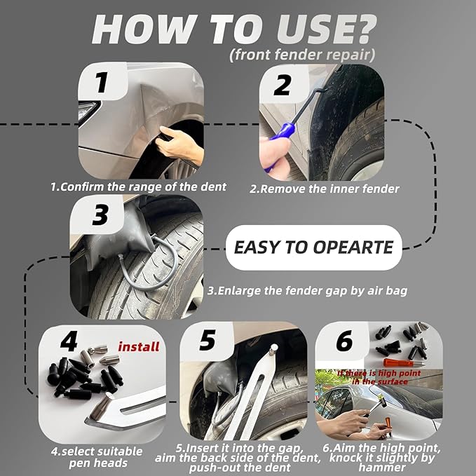 Big Size Dent Rods, Paintless Car Dent Removal Tool,Front Fender Damage Repair, Curved Rod Crowbar,Hook Rods Tools Kit