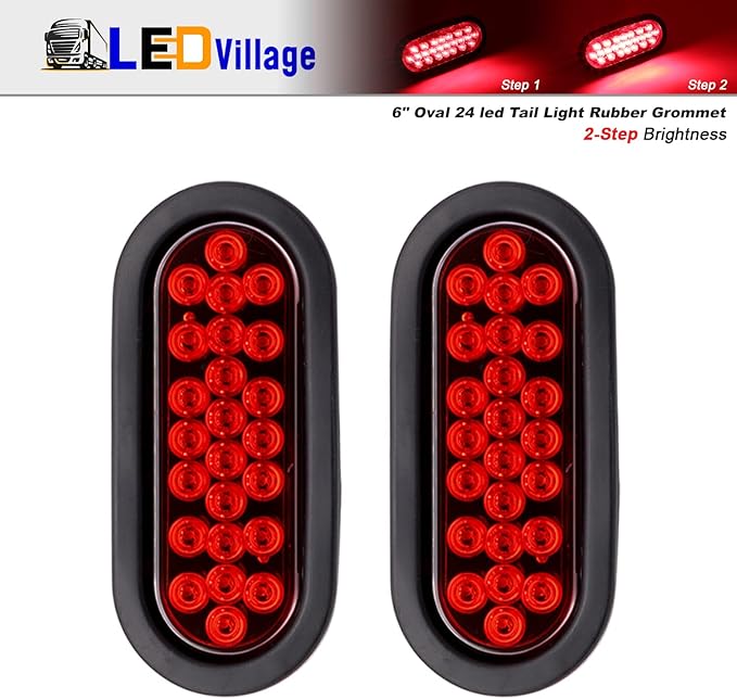 6 Inch Oval Red light 24 LED Clearance Lamps Marker Lights Brightness Plug & Grommets Stop Brake for Trailer Truck Boat Tractor 12V DC [Pack of 2]