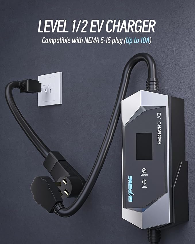 Level 1/2 EV Charger for SAE J1772, 32A 110-240V Portable EV Charger with NEMA 14-50/NEMA 5-15 Plug, 25ft Cable ETL Listed Electric Vehicle Charger for J1772 Electric Cars