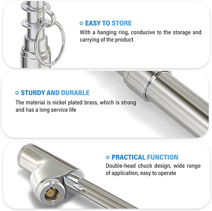 MEANLIN MEASURE Silver Double Straight Type Tire Pressure Gauge，Dual Head Air Pressure Gauge 5Pcs，Pressure Range 10-150 Psi(Suitable for Trucks, etc.