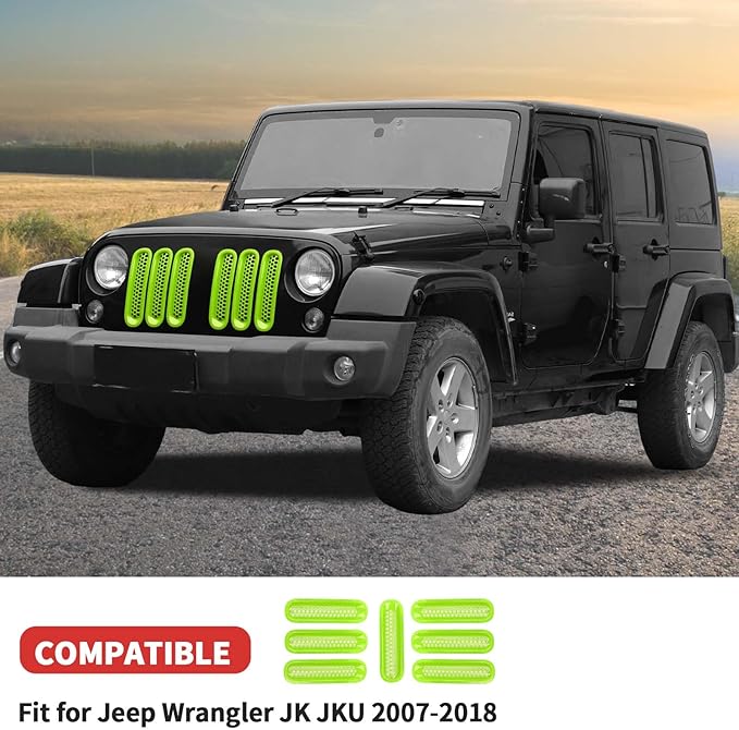 Mesh Grill Insert Grille Inserts Cover Fit for 2007-2018 Jeep Wrangler JK JKU(Green)