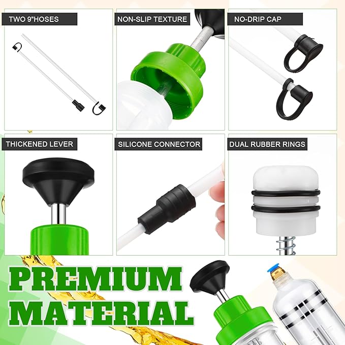 Lothee 2 Pack 500cc Automotive Fluid Extractor Pump Oil Extractor Hand Syringe Pump with Hose Manual Suction Vacuum Fuel Car Transfer for Power Steering, Hydraulic Fluid (Green)