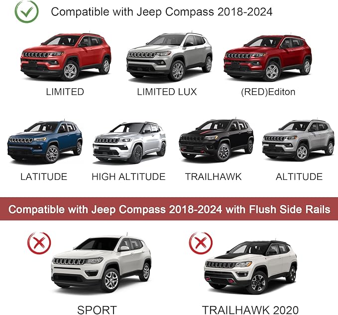 KINGGERI 260lbs Roof Racks Cross Bars Fit for Jeep Compass 2018-2025, Aluminum Heavy Duty Roof Rails Crossbars Rooftop Cargo Basket Carrier Bag Luggage Rails Kayak Canoe Snowboard Skiboard Bike