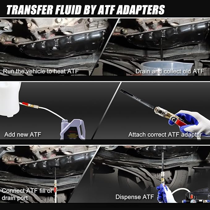 JIFETOR Transmission Fluid Pump Pneumatic Extractor and Dispenser Tool Kit, 10L ATF Fill and Evacuator Oil Can Set with 15PCS ATF Adapters 3PCS 1M Hose for Gear Oil Garage and Shop Fluid Transfer