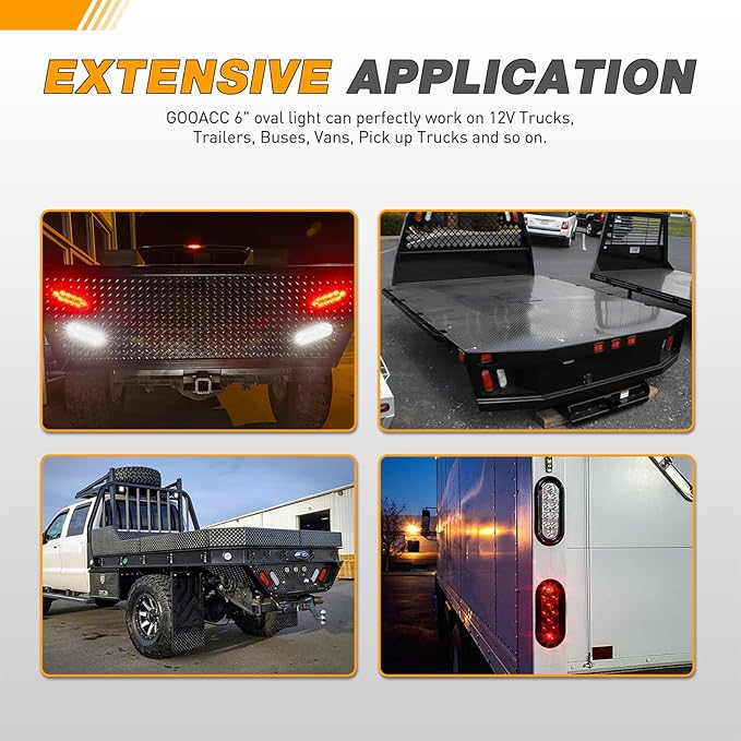 GOOACC 6Inch Oval Trailer Tail Light 4PCS 10LED White Red Stop Turn Signals Reverse Lights w/Surface Mount Grommets Plugs IP67 Waterproof for Truck RV Tractor