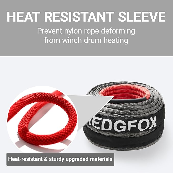 Synthetic Winch Rope Extension 3/8 inch x 80 feet with 24,000 Lbs Strength, Protective Sleeve, Heavy Duty Hook and Safety Pull Strap for Off Road Vehicle SUV Gray