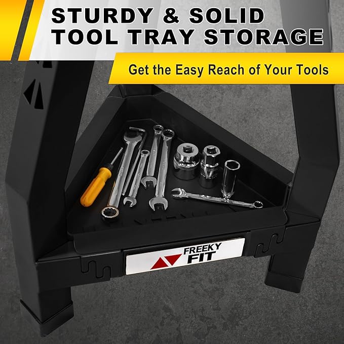 Adjustable Tall Shop Stool, Mechanic Garage Bar Stool Chair, Work Metal Chair for Workshop,360° Swivel Padded Seat, Tool Tray Storage, 350 LBS Capacity, Heavy Duty, Black