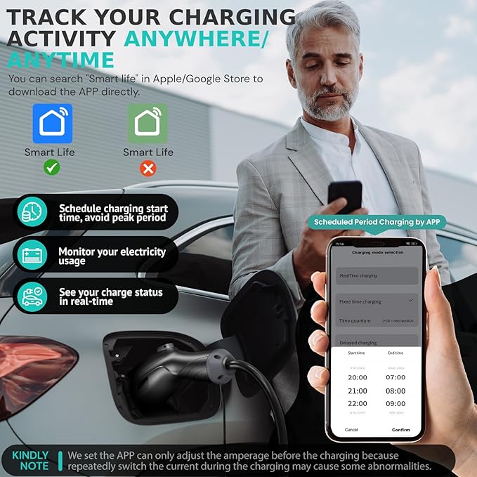 Level 2 Electric Vehicle (EV) Charger(WIFI APP/Plug-play), 40A, 25ft Cable ETL Certified, 220V-240V NEMA 14-50P Plug EVSE w/ J1772 Connector, Portable EV Car Charging Stations for Home Level 2