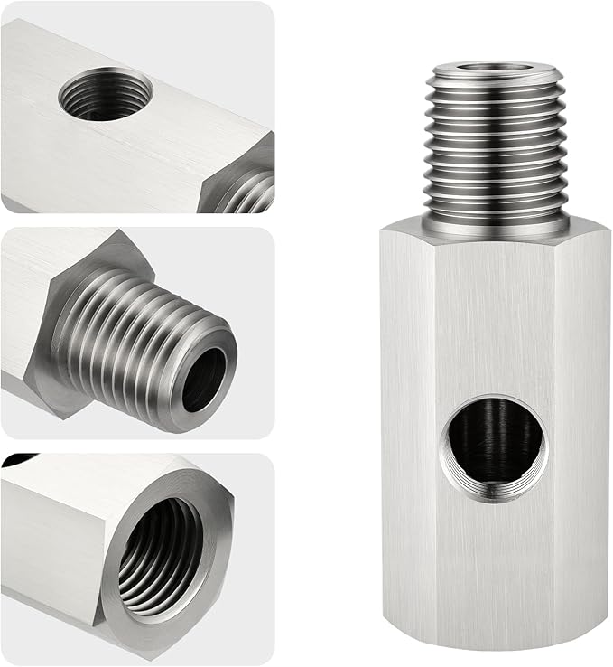 EVIL ENERGY 1/4 NPT Oil Pressure Sensor Tee Adapter, Stainless Steel 1/4 NPT Female to Male Threaded Oil Pressure Adapter with 1/8 NPT Female Port, Sliver
