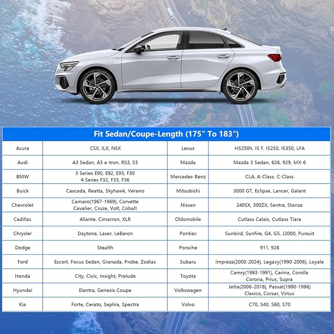 Car Cover Waterproof All Weather for Automobiles, Outdoor Full Car Cover Snowproof Windproof UV Protection, Universal Fit for Sedan. (Fit Sedan Length 175-185 inch, Silver)