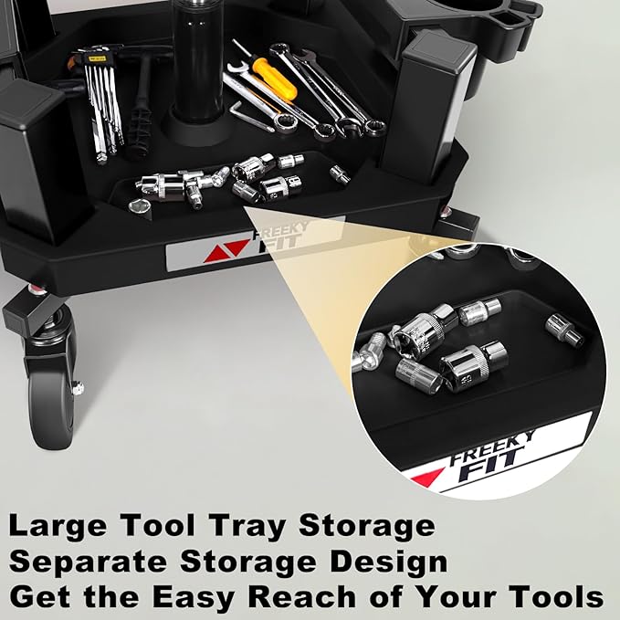 Rolling Shop Stool with Wheels, Adjustable Garage Mechanic Stool Seat Shop Roller Work Chair Mobile Rolling Seat with Tool Tray, 2 Cup Holders, 4" Casters, 350 LBS, Heavy-Duty,Yellow