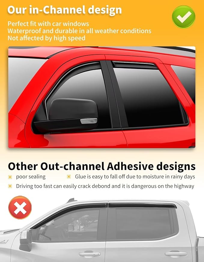 in-Channel Window Rain Guards Fit for Dodge Durango 2011-2026 Extra Durable Window Visors Window Deflectors Vent Visors Vent Shades Car Accessories-4 pcs 2-Q15