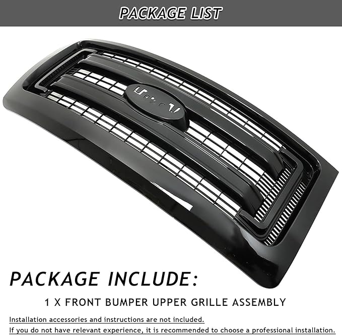 Front Bumper Grille Grill Fit For 2009-2014 Ford F150 F-150 XLT Style Front Hood Upper Grille Guard Cover Replacement For DL3Z8200DA/DL3Z8200CA (Glossy Black)