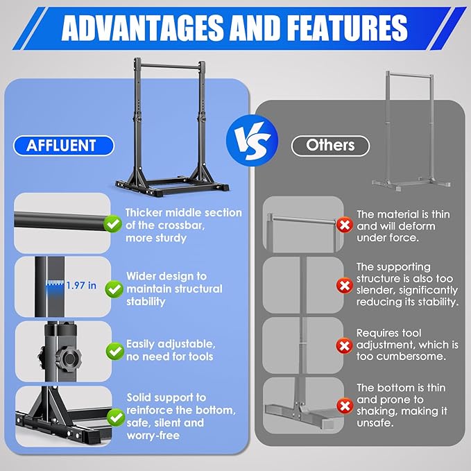 AFFLUENT Pull Up Bar Free Standing Power Tower Station - 330LBS Heavy Duty Adjustable Pullup Bar Stand for Home Gym, Multifunction Dip Station with 8-Level Height