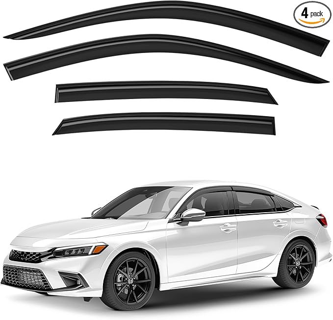 Window Deflectors Smoke Tinted Tape-On Side Window Vent Visor Deflectors Rain Guards Compatible with Honda Civic 2022-2026 Sedan - 4pcs. GW0552