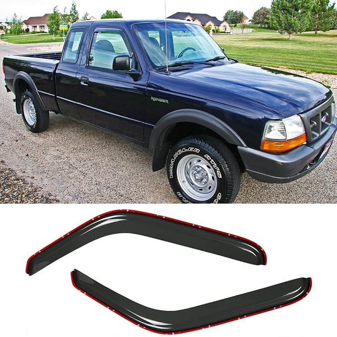 92083 Side Window Wind Deflector,2pc in-Channel Style Shade Sun Rain Guards,Window Visor fit for 93-11 Ford Ranger,94-10 Mazda B2300/B4000,94-08 Mazda B3000 with Standard/Extended Cab