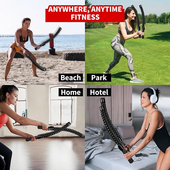 Ropeless Battle Ropes for Home Gym Workout, Lightweight Exercise Ropes for Fitness Beginners, Portable Cordless Training Equipment with Non-Slip Gloves