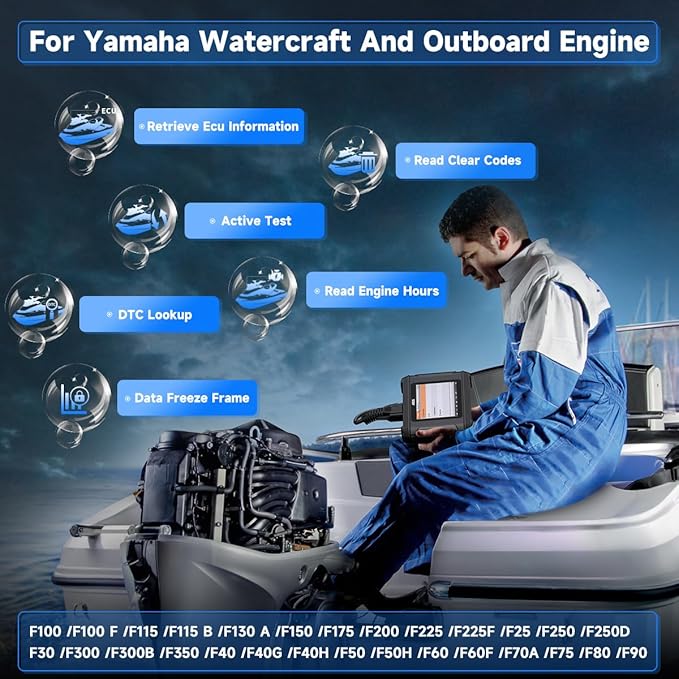 ANCEL MR500 Marine Diagnostic Tool for Yamaha (2003–2024) – Jet Ski & Outboard Engine Scanner, 15+ Service Functions, Read/Clear Codes, Live Data, Active Tests
