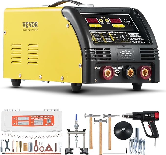 VEVOR Dual Pro Stud Welder Deluxe AL/Fe Dent Repair Kit, Professional 5KW Welder with Auto/Manual Welding and 10 Modes, 110V Spot Welding Dent Repair Machine for Steel & Aluminum Auto Panels Repair