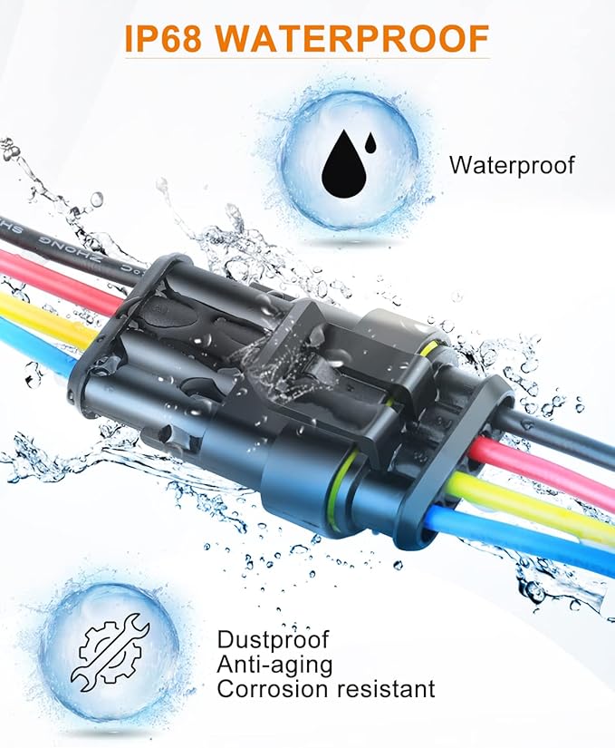 NAOEVO 4 Pin Connector Waterproof, 16 AWG 4 Wire Connectors, Automotive Electrical Connectors Male and Female Way with Heat Shrink Tubing for Car Truck Boat Wire Connection, 6 Kits
