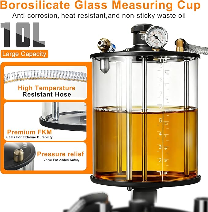 Waste Oil Drain Tank 18.5 Gallons Fortable Oil Lift Drain Extractor & Collector Kit Pneumatic Drainer for Automotive Fluids Waste Oil Container with Air Operation & Wheel (Black)