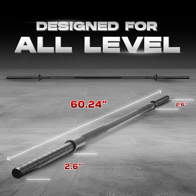 Yes4All 480LB Standard Straight Barbell 60" & EZ Curl Bar 47", Weight Bar 1" Diameter - Star Lock Collars & Rubber Ring for Deadlifts, Squats