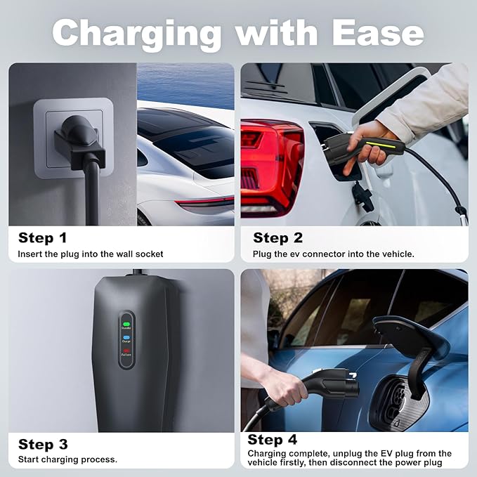 Level 1&2 EV Charger, Electric Vehicle Portable Charger with 20FT Cable, 3.5KW 16Amp Home EV Car Charging Station, 110V-240V NEMA 6-20 & NEMA 5-15 Plug Adapter, for All SAE J1772