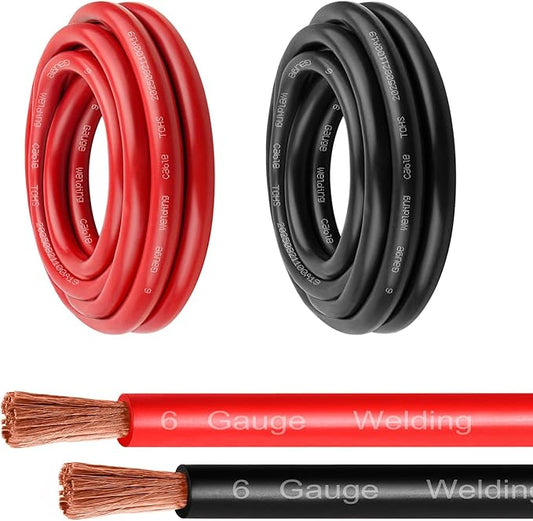 6 Gauge Battery Cable - 3FT Red + 3FT Black 6 AWG Welding Cable Flexible Stranded Oxygen-Free Pure Copper Wire for Automotive, Battery, Inverter, Solar, Marine and Generator