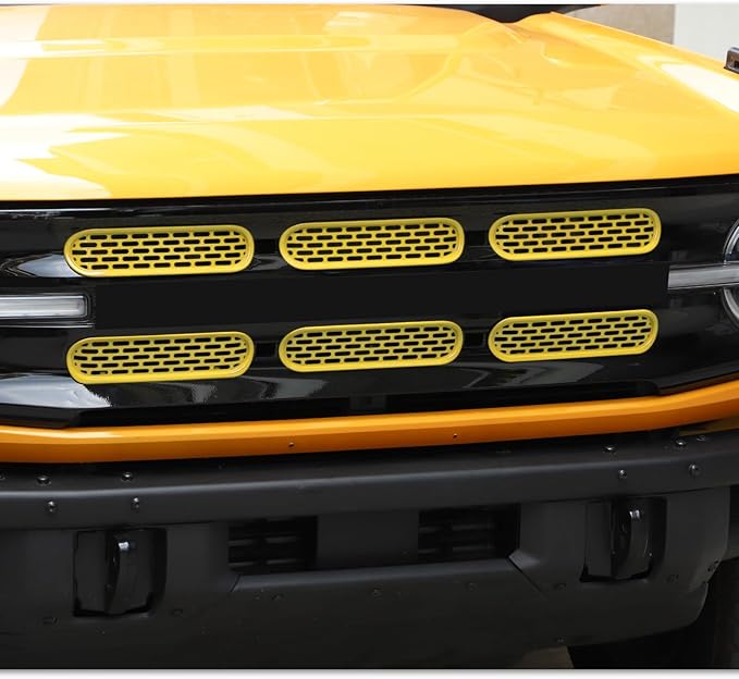 Front Grill Mesh Grille Inserts Cover Frame Trims Kit 6Pcs Fit for Ford Bronco 2021-2025+ 2/4 Door Exterior Accessories (Yellow)