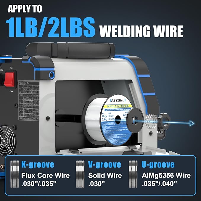 AZZUNO Aluminum MIG Welder 155Amp, Dual Vlotage 110V/220V 5-in-1 Welder Machine Gasless MIG/Gas MAG/Aluminum MIG/Stick/Lift TIG Welding, Multiprocess Welding Machine